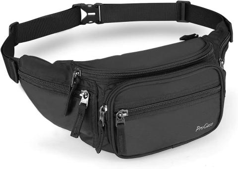 Procase Cangurera para Hombre Mujer, Bolso Deportivo de Cintura al Aire Libre con Cinturón Regulable y Hebilla Rápida para Viaje Senderismo Correr Entrenamiento -Negro