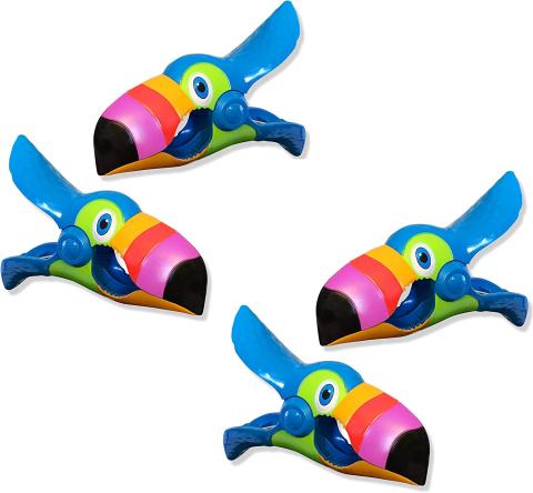 O2COOL Bocaclips - Clips de Toalla de Playa para sillas de Playa, Patio y Accesorios de Piscina - (Tucán) 4 Unidades