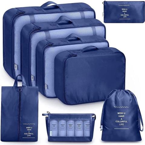 Organizador De Viaje Para Maletas, 8 Pack Bolsas De Viaje Organizador Impermeable , Bolsas Para Maletas De Viaje Ligero, Kit De Viaje Multifuncional Para Ropa, Zapatos, Ropa Interior, Cosméticos (Azul Tibetano)