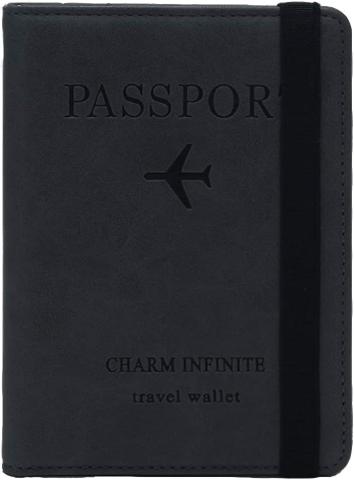 Caja de Pasaporte RFID Billetera Caja de Tarjeta de Visita Bolsa de Almacenamiento de Documentos de Viaje (black)