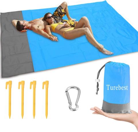 Turebest Manta de Playa 79 * 55 Pulgadas, compacta Manta de Picnic a Prueba de Agua y Arena con Bolsa portátil, Ideal para Viajes al Aire Libre, Camping, Senderismo y Deportes de Festival